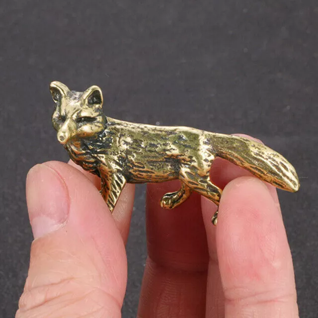 Solid Brass Fox Figurine Statue House Office Decoration Animal Figurines Toys+-