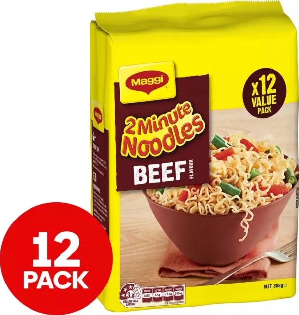 12 x Maggi 2 Minute Noodles Beef 74g