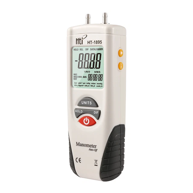 Hti HT-1895 Digital Manometer,Dual Port Air Pressure Gauge HVAC Gas Teste Meter