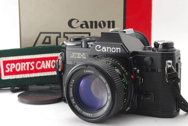 [Near Mint w/Box] Canon AE-1 Black 35mm SLR New FD 50mm F/1.4 Lens MF From Japan