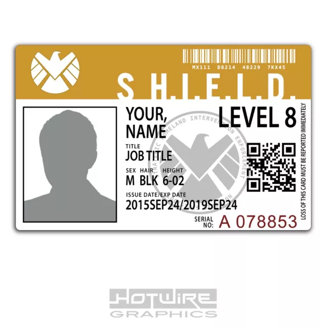 PERSONALISED Printed Novelty ID- AGENTS OF SHIELD Marvel Heroes TV Series - GIFT