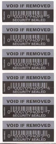 100 Tamper Evident Security Labels Void PET Black Stickers + Serials