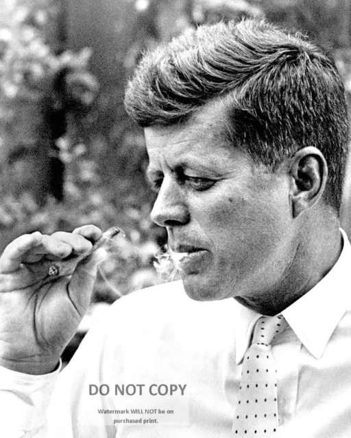 President John F. Kennedy Smokes A Cigarillo Cigar In 1963 - 8X10 Photo (Op-531)