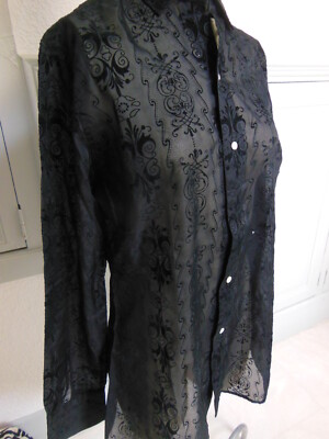 PUR VINTAGE ancien  chemisier motif relief noir voilage  40?  B17