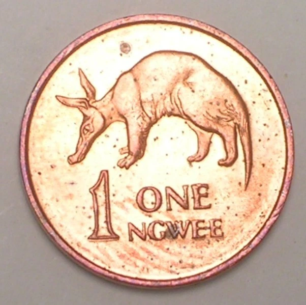 1983 Zambia Zambian One 1 Ngwee Kuanda Aardvark Coin XF