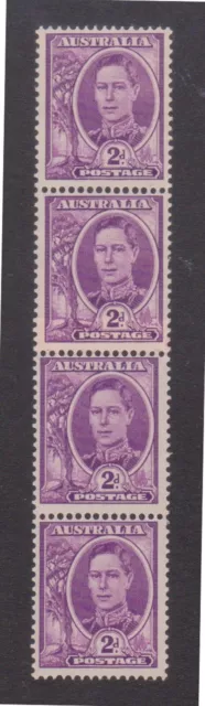 (F222-125) 1942 Australia 2d purple KGVI Coil strip of 4stamp INC joined (DY)