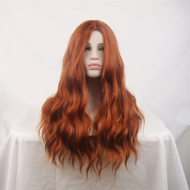 US 24inch Cosplay Wigs Wavy Heat Resistant Fashion Women Ginger Orange Full Head