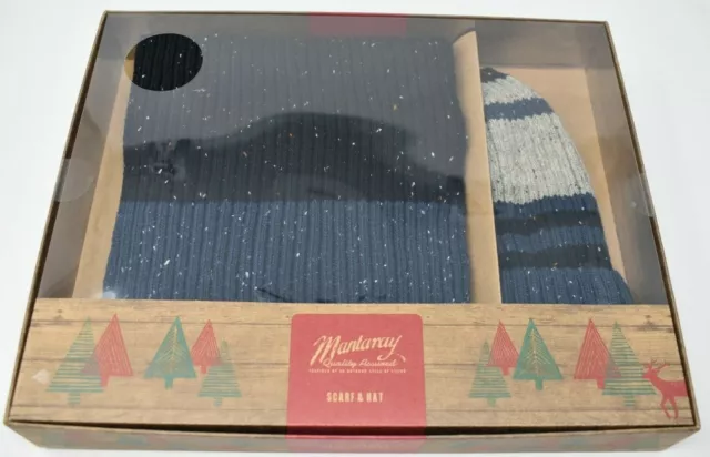 Mantaray by Debenhams Winter Christmas Scarf & Hat Set in Blue Boxed NEW