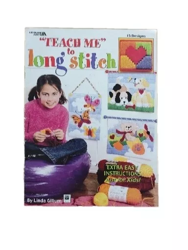 Teach Me to Long Stitch Book plastic canvas pattern cat dog butterfly rainbow