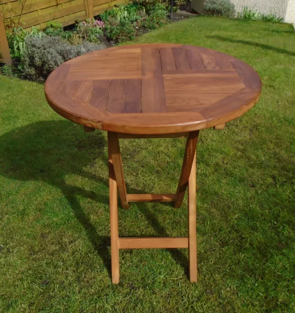 Solid Teak  Round & Foldable garden table  Diameter 100cms Boxed