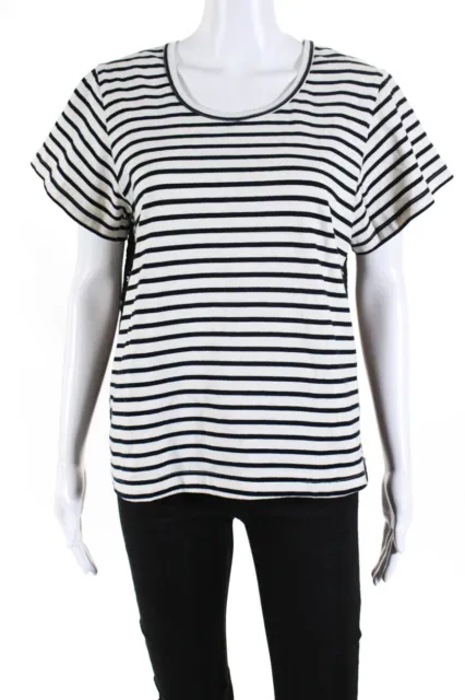 Sea New York Womens Short Sleeve Striped Lace Tee Shirt Navy White Size Large