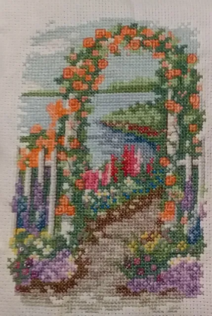 completed beaded embroidery cross stitch garden unframed