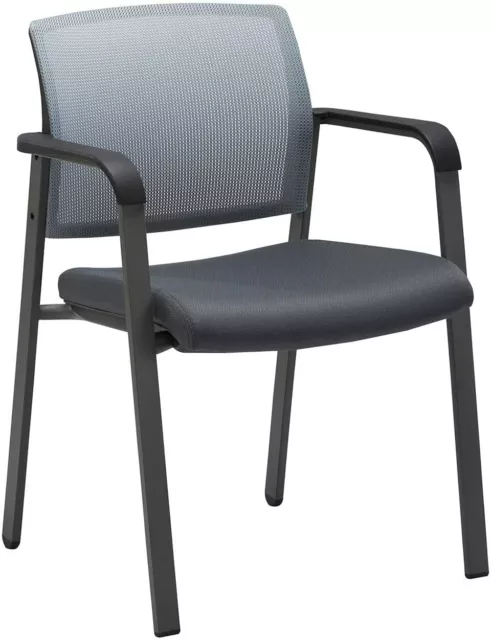 Mesh Back Stacking Arm Chairs Upholstered Fabric Seat Ergonomic Lumber Support