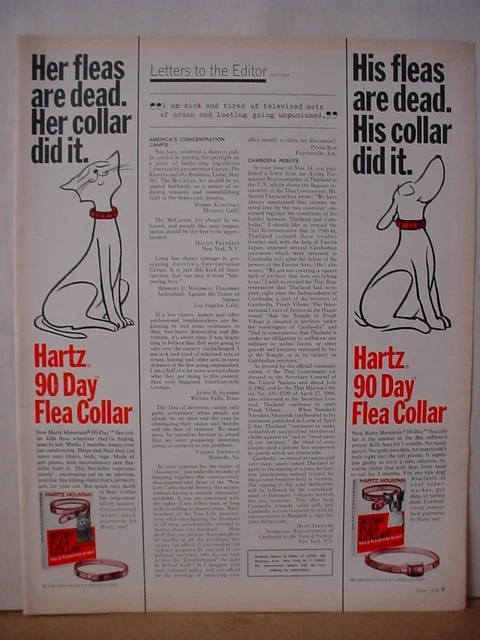 1968 Hartz Mountain Cat + Dog Flea Collar Pet Care Vintage Print Ad 10427
