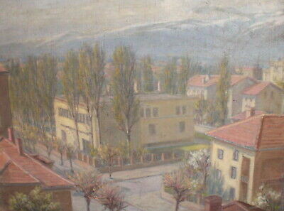 Vintage Realist Oil Painting Landscape Of A Beautiful City