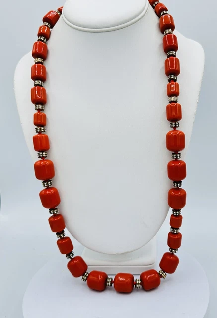 J. Crew Orange Red Resin Lucite Bead Rhinestone Long Necklace 29” Chunky J. Crew Orange Red Resin Lucite Bead Rhinestone Long Necklace 29” Chunky