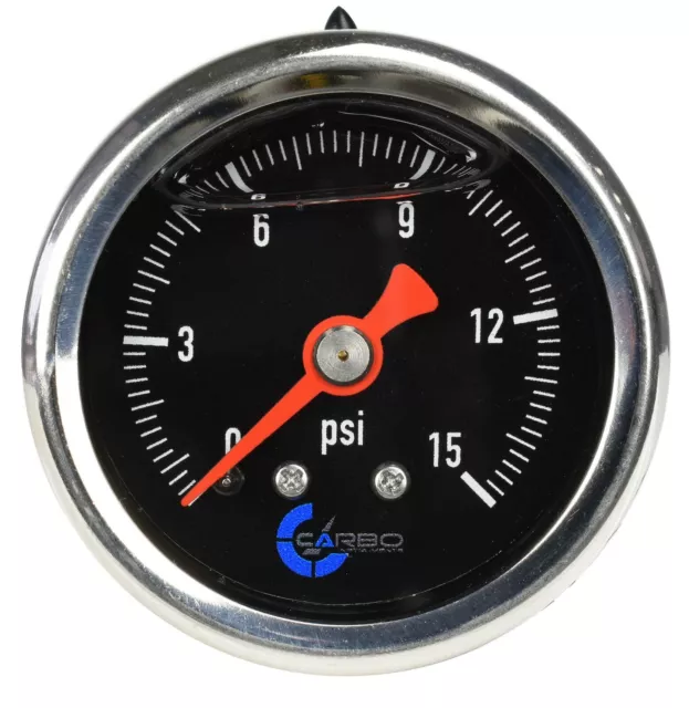 CARBO Gauge 0-15 psi Fuel Pressure Oil Pressure 1.5" Liquid Filled, Black Dial