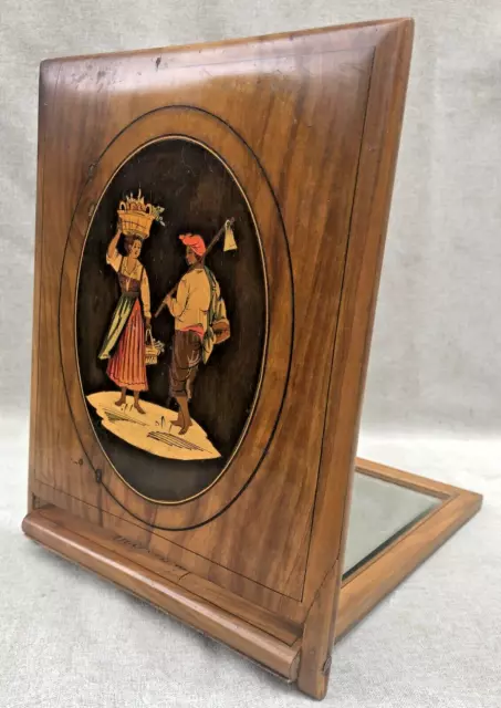 Antique french foldable mirror early 1900's wood marquetry from Nice Souvenir