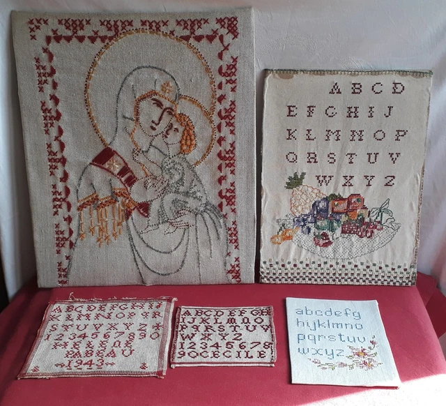 ANCIEN ABÉCÉDAIRE MARQUOIR, Broderie Ancienne Rouge E. Mavalat 19 X 27