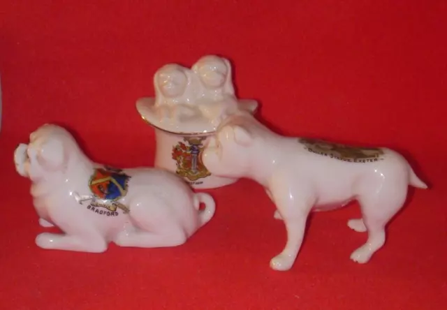 Crested China DOGS BRADFORD , WEST HAM , Buller Statue Exeter