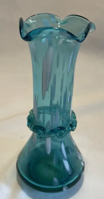 Rainbow Art Glass Hand Blown Blue White Frit Small Vase Bud Vase
