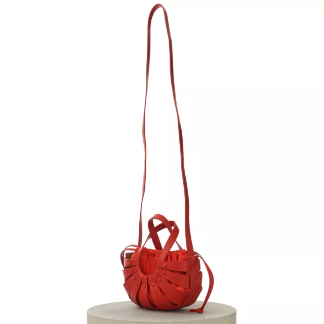 BOTTEGA VENETA 2450$ 'SHELL' Small Tote Bag Strap Chili Tomato Cutout Leather 2