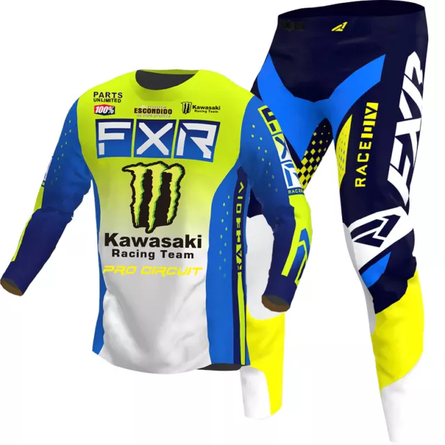 FXR Revo Monster Kawasaki Team MX Gear Jersey/Pants Combo Motocross Racing Set