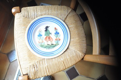 ANCIEN SOUFFLET BOUQUETIÈRE BRETON FAIENCE BRETONNE SIGNÉ A DÉTERMINER /B2097 