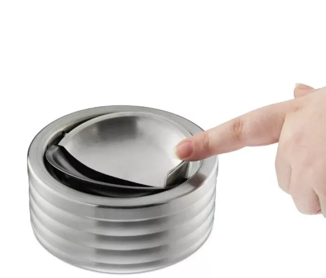 Stainless Steel Spin Ashtray Round + Press Rotating Lid Smokeless Windproof