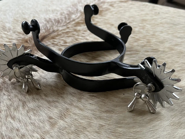 Adult Size Black Steel Spurs with Jingle Bobs On Rowels PAIR