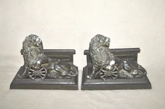 Antique RARE HIS MAJESTY  by Judd Bookends Lions Bronzed Spelter? VERY HEAVY