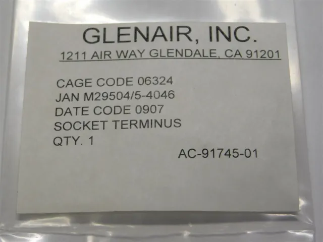 Terminus de prise fibre optique Glenair M29504/5-4046 QPL'd pour MIL-DTL-38999