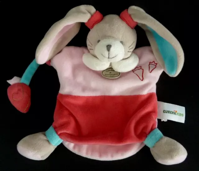 EB. DOUDOU ET COMPAGNIE MARIONNETTE LAPIN rose blanc bleu carotte EUREKA KIDS