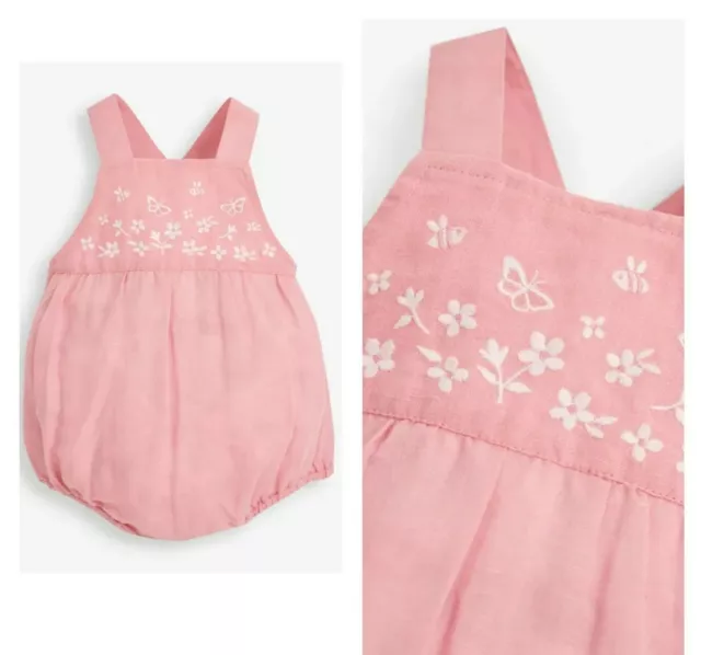 JoJo Maman Bebe Bubble Romper Short Pink Summer Girls Baby Outfit Embroidered