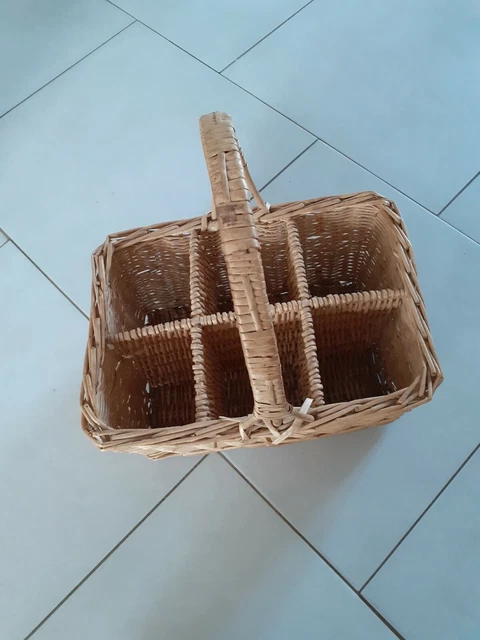 Ancien Porte-bouteille Panier En Osier Et Rotin - Vintage Déco Brocante
