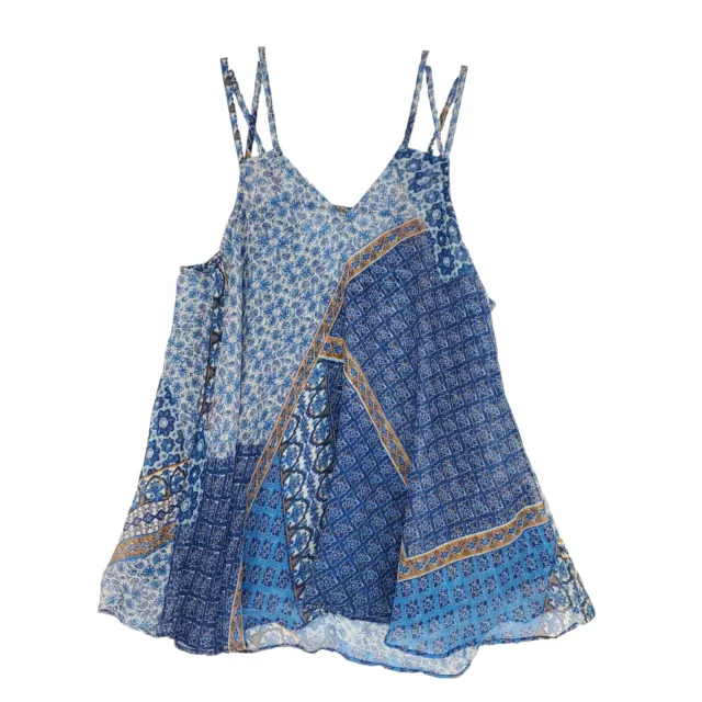 Women's Stitch Fix Paradigma Blue Spaghetti Strap Sheer Boho Blouse Size XS Cami