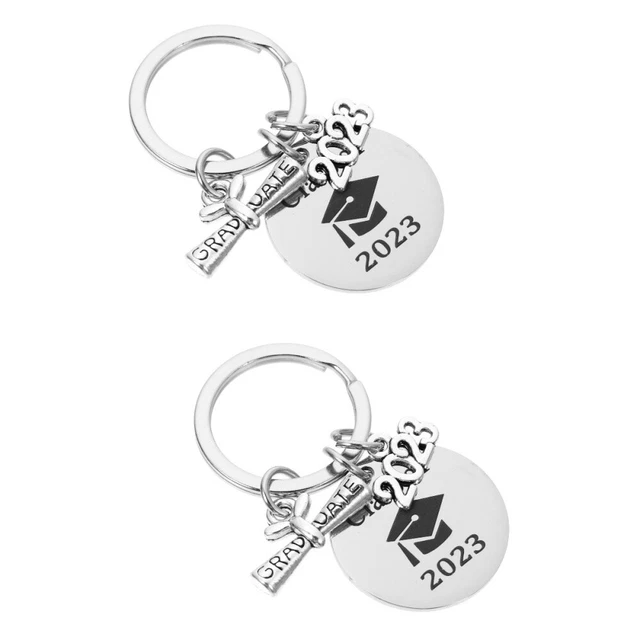 2 PCS Porte-clés Cadeaux De Fin D'études Pendentif En Acier Inoxydable 7