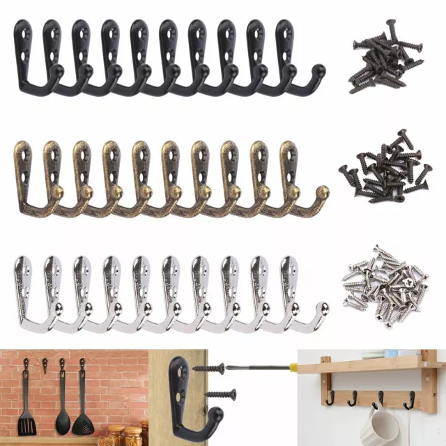 10/20X Wall Mounted Hook Single Robe Coat Holder Key Hanger w/40 Pieces Screws