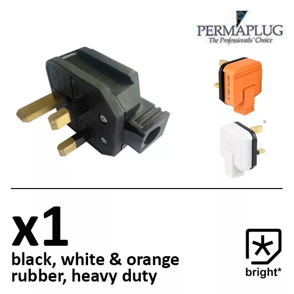 13 Amp Permaplug Rubber Plug 13A Heavy Duty 3pin Black Orange White