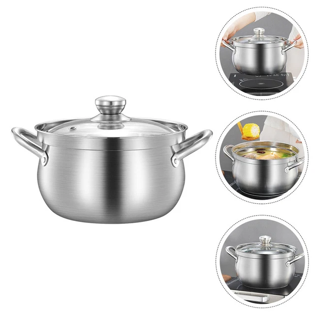 Sopa de acero inoxidable sartenes para horno olla coreana de fideos vidrio templado plateado