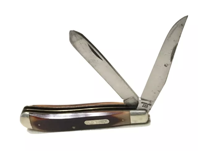 VINTAGE ANTIQUE OLD Timer Schrade USA Horn Folding 2-Blade Pocket Knife ...