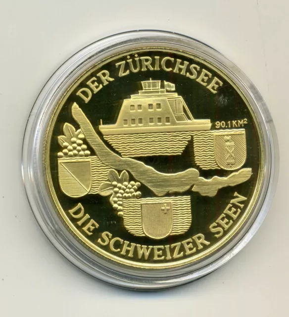 Medaille Schweiz der Zürichsee die Schweizer Seen vergoldet mit Zertifikat M_336