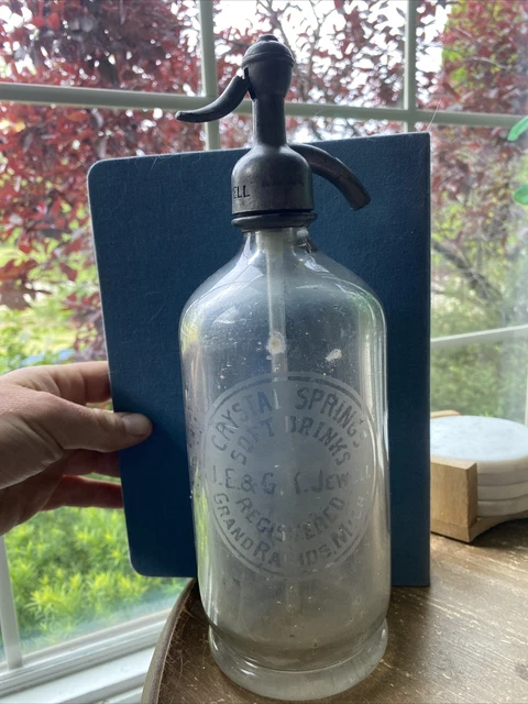 Antique Vintage SELTZER BOTTLE Crystal Springs Soft Drinks Grand Rapids Michigan