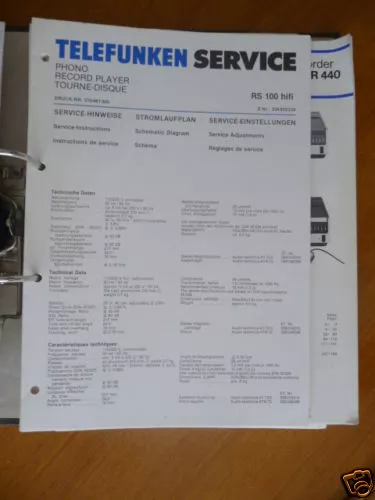 Service Manual Telefunken Rs 100 Turntable, Origina