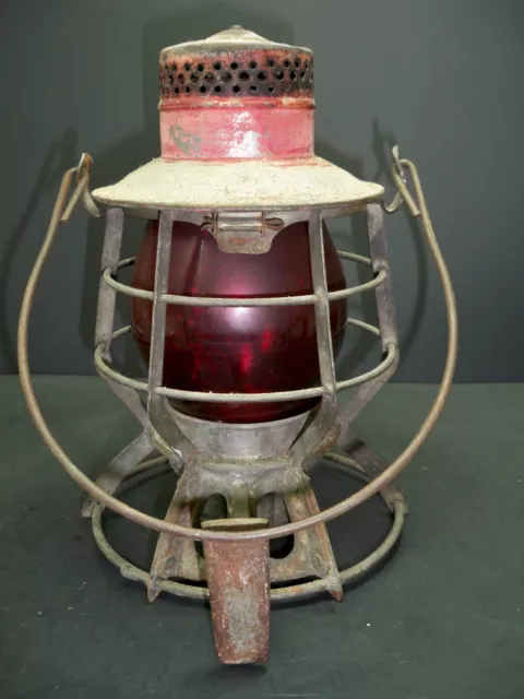 Antique Dressel Arlington NJ RR Lantern w/Red Globe not cleaned as found 2