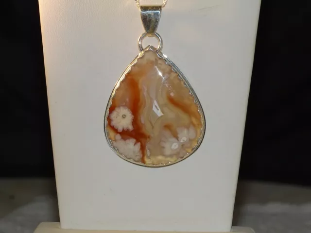 Handmade Pear Shape Turkish Agate Pendant Set In Sterling Silver..gorgeous