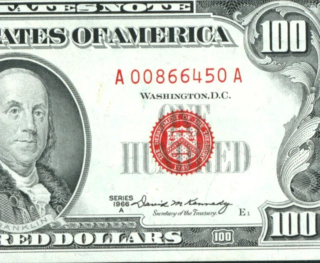 $100 1966 A ((HIGHER GRADE VF+++)) United States Note ((RED SEAL)) AUCTION