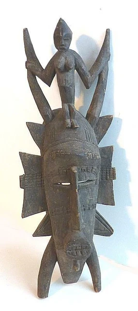Vintage African Senufo Kpeliye'e Mask With Female Figure Topper