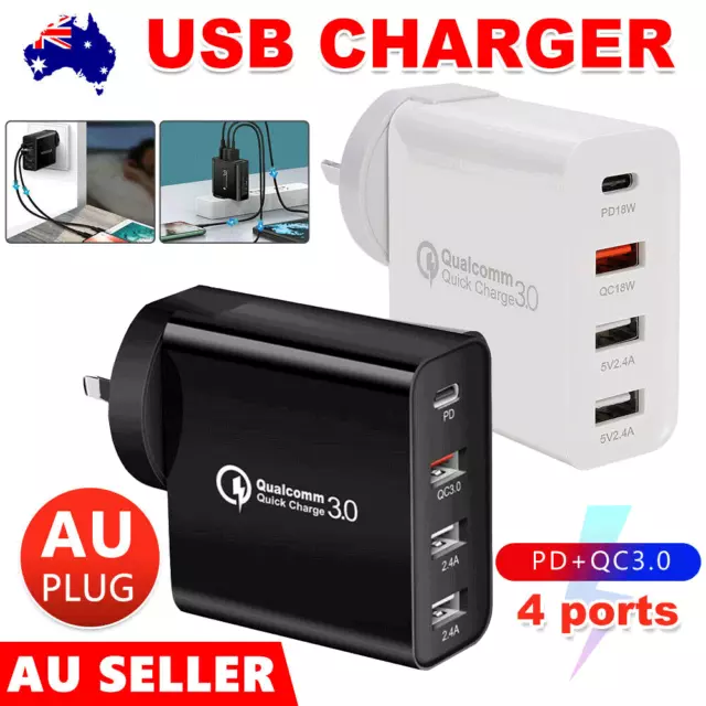 4 Port Travel USB Charger Type C 48W QC 3.0 PD Fast Charging Station Adapter Kit
