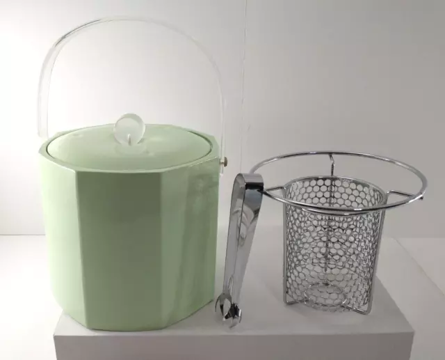 VTG Mid Century GEORGES BRIARD Mint Green ICE BUCKET w/ Caddy & Claw Thongs USA!